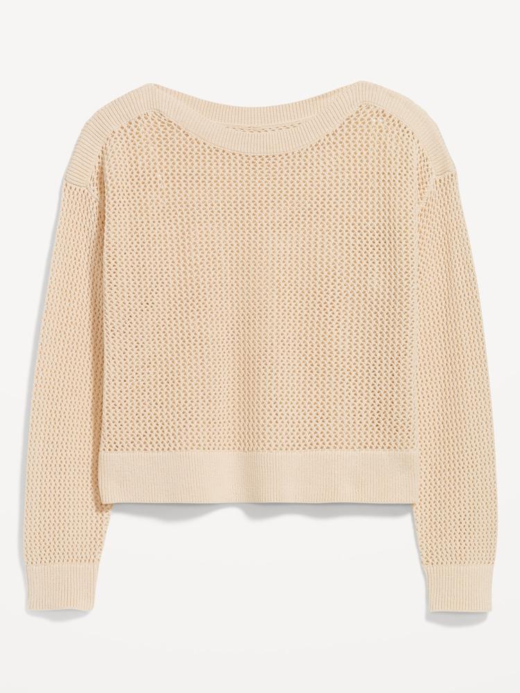 boat-neck open-stitch sweater