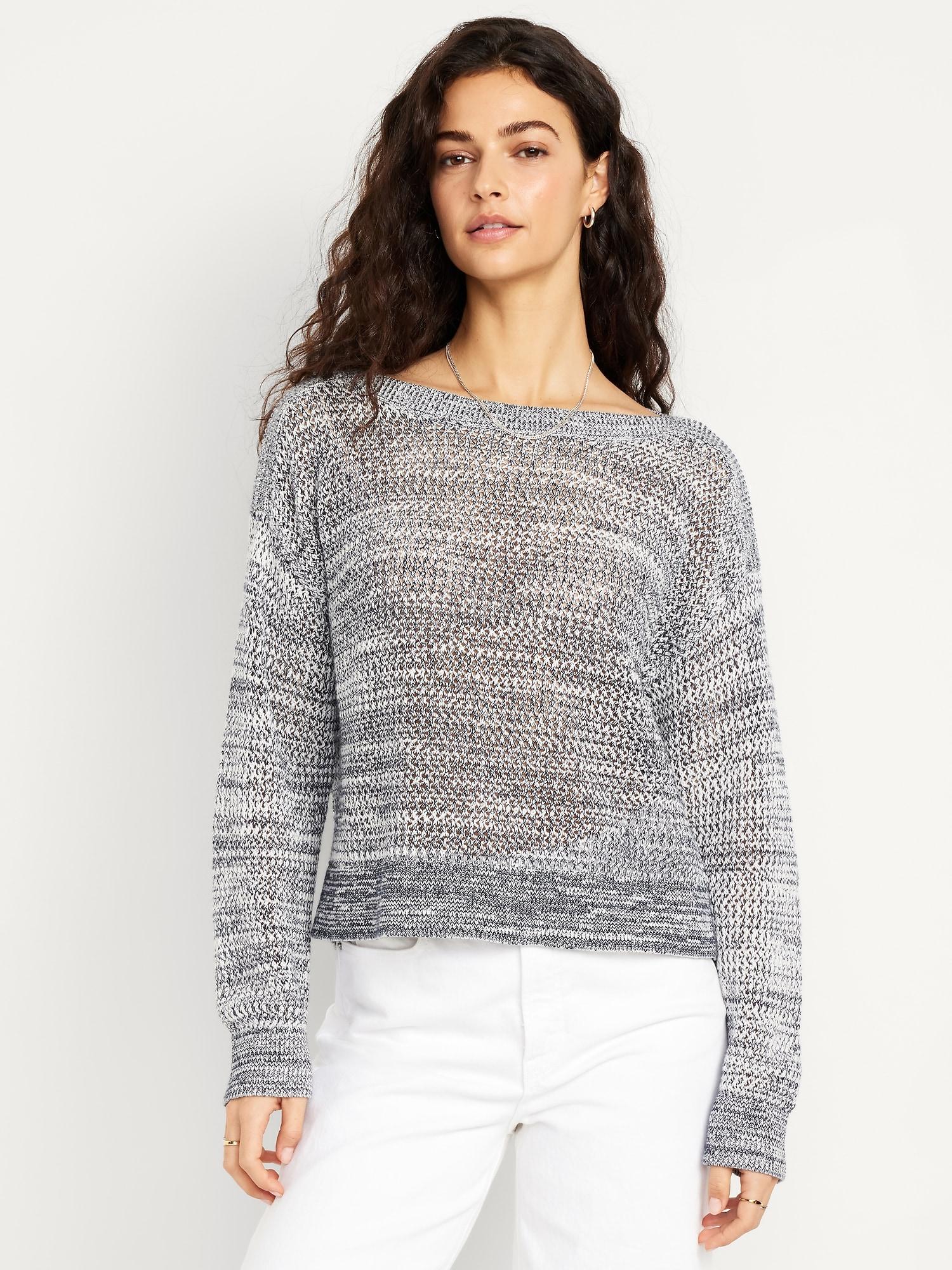 boat-neck open-stitch sweater