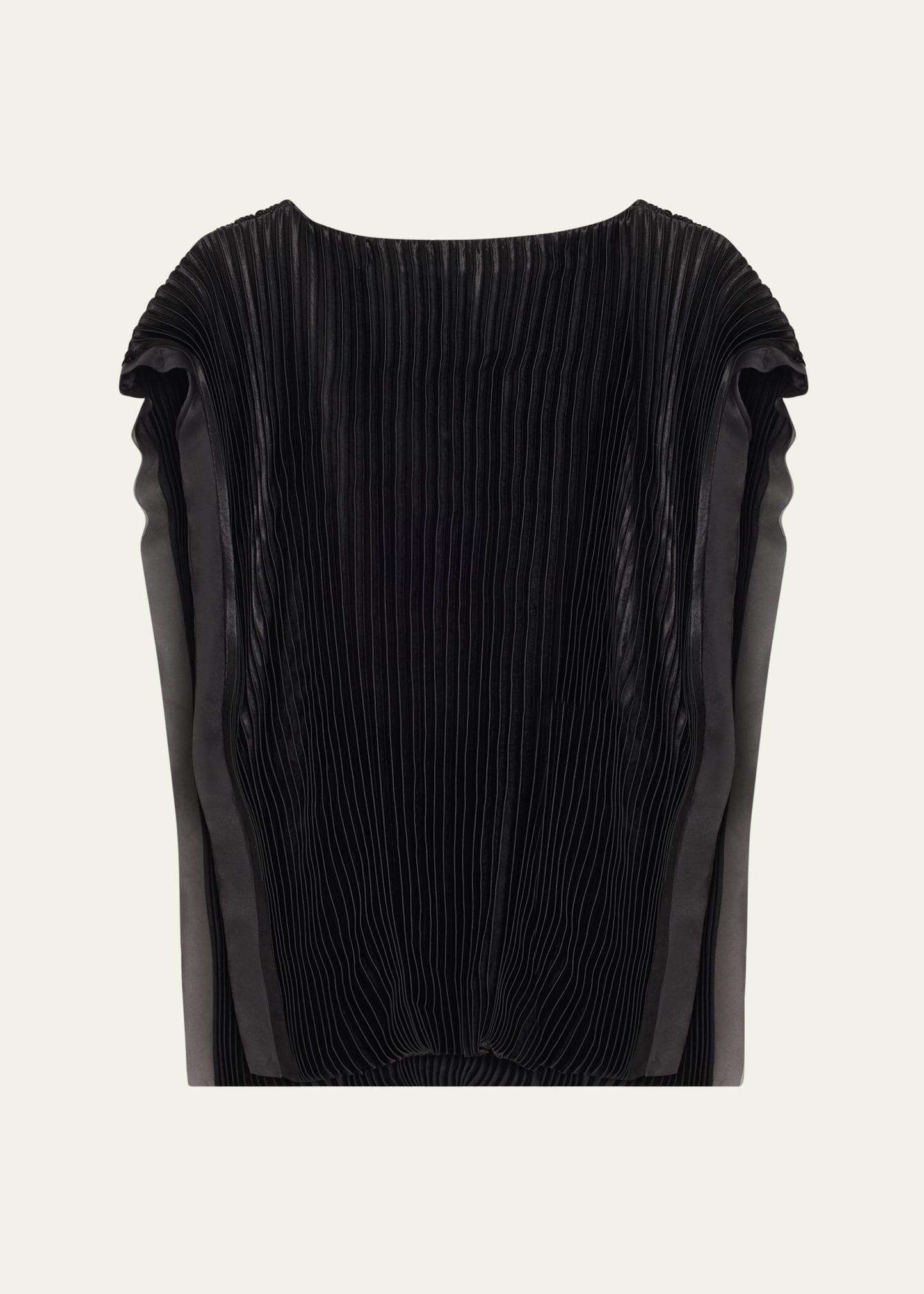 boatneck crinkled satin pleated top