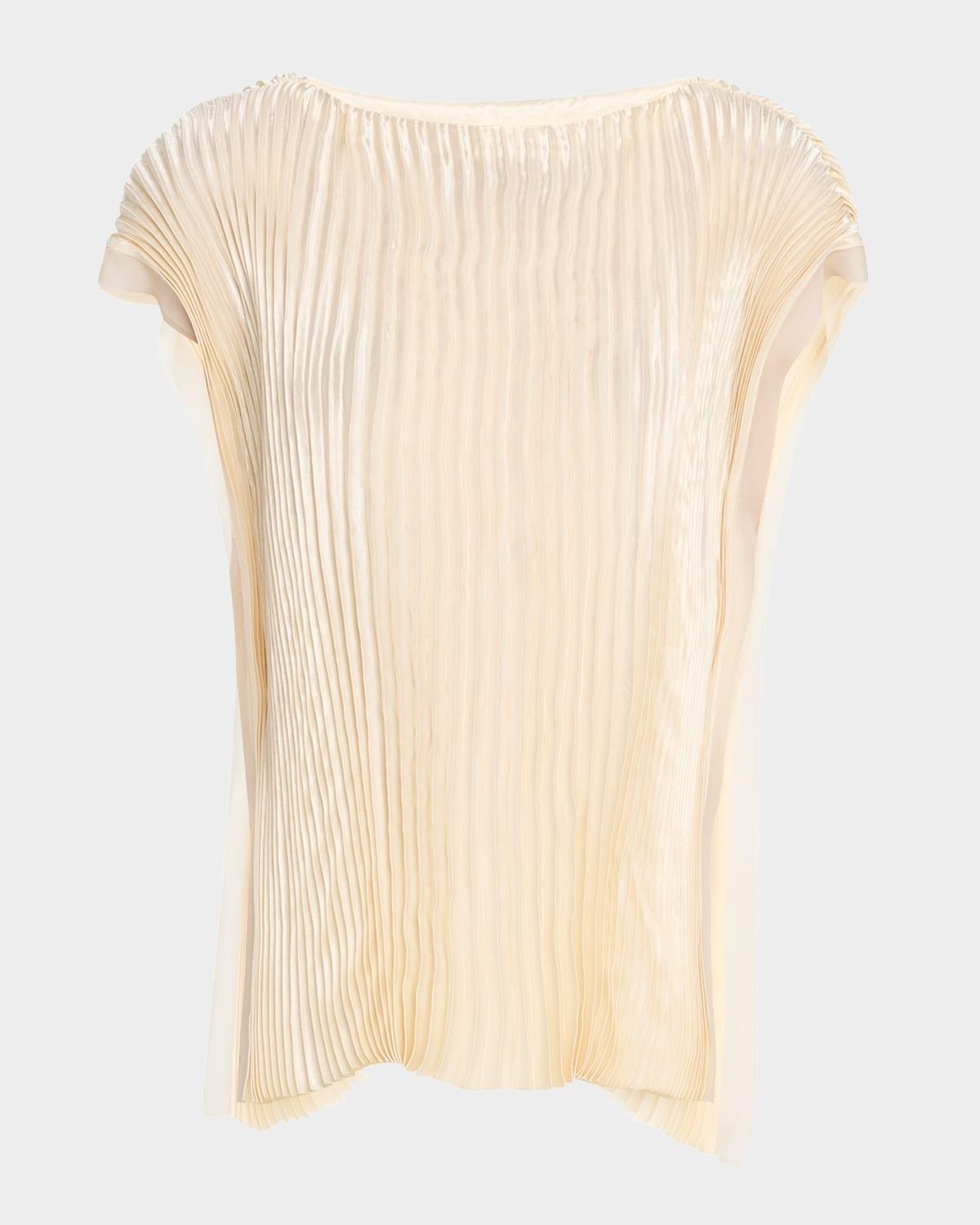 boatneck crinkled satin pleated top