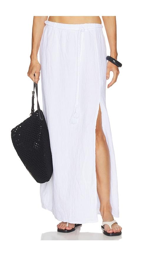 bobi belted maxi skirt in white.