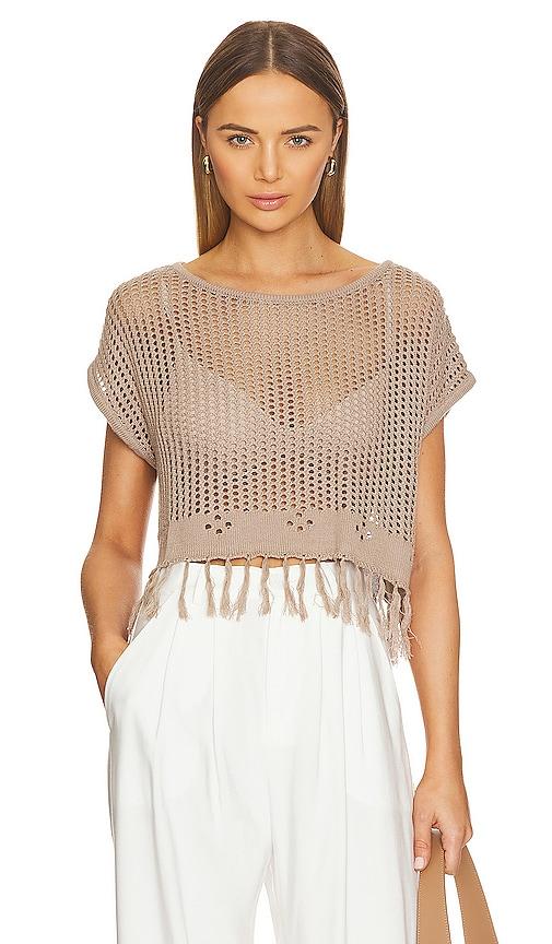 bobi black crochet top in beige.