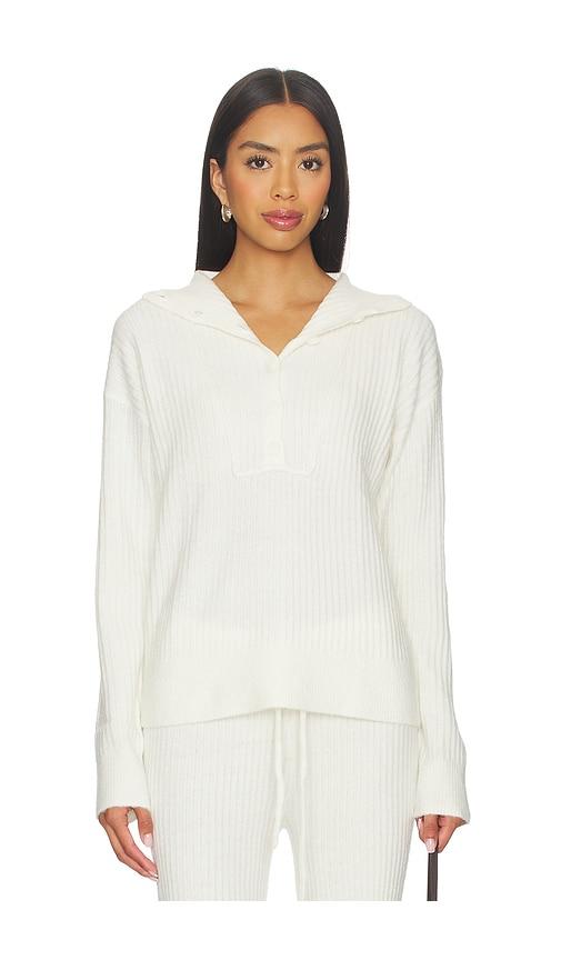 bobi button funnel neck sweater in cream.