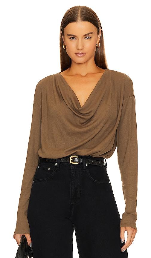 bobi cowl neck blouse in olive.