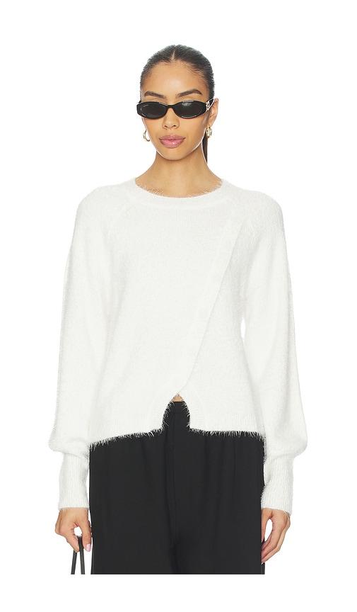 bobi diagonal placket sweater in white.