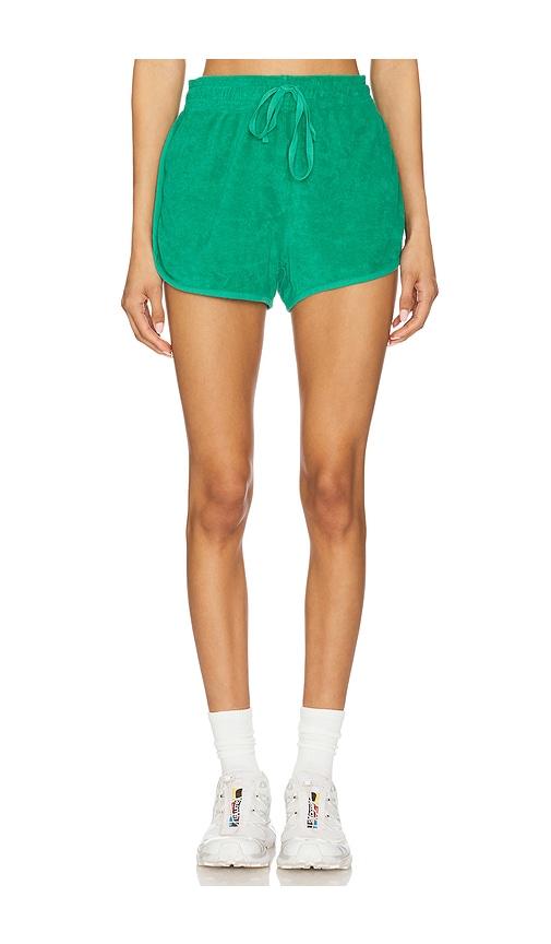 bobi drawstring dolphin shorts in green.