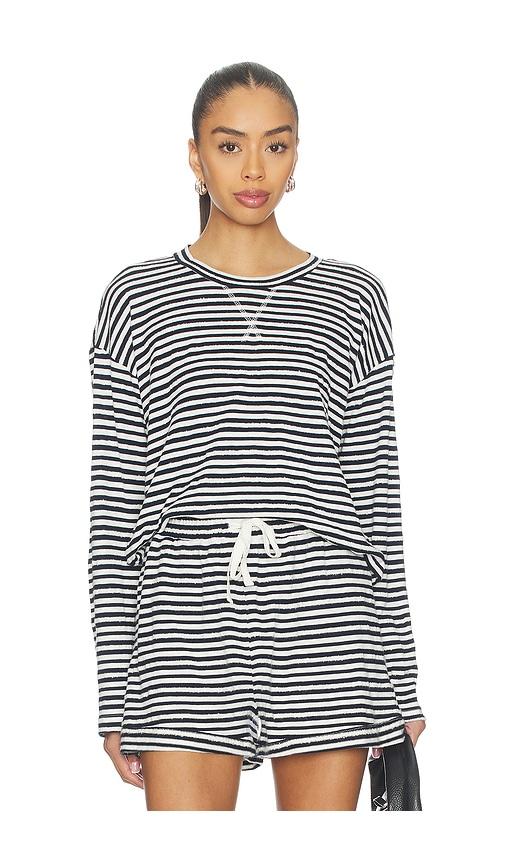 bobi drop shoulder pullover top in navy,white.