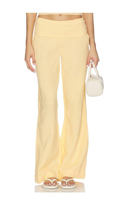 bobi fold over waist beach pant in yellow.