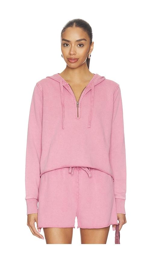 bobi half zip crop hoodie in rose.