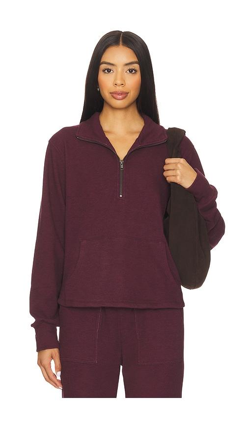 bobi half zip funnel neck sweatshirt in burgundy.