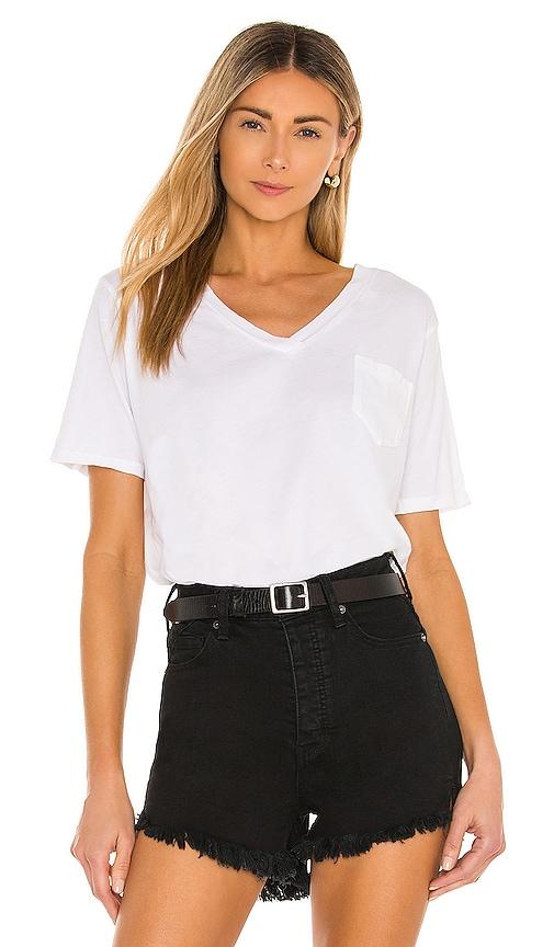 bobi light weight jersey v neck pocket tee in white.