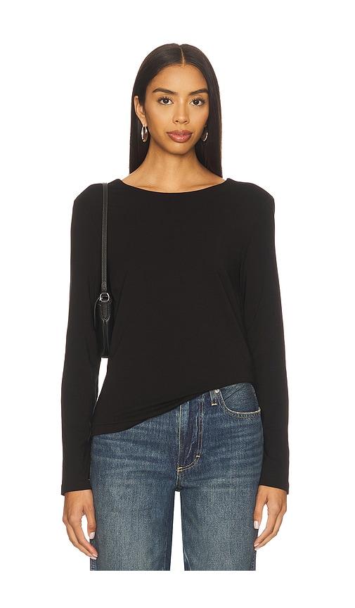 bobi long sleeve open cowl back top in black.