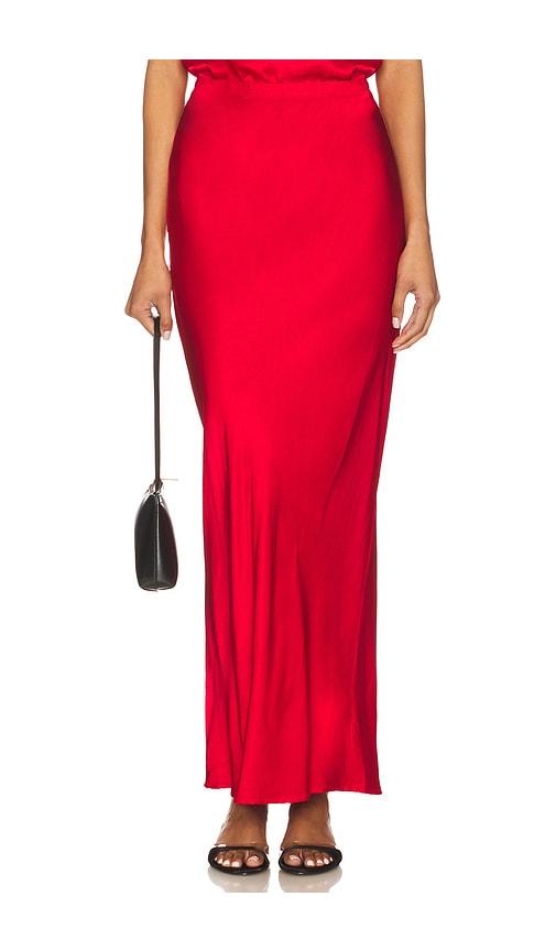 bobi midi bias cut skirt in red.