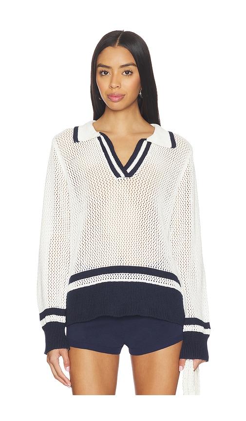 bobi polo mix stitch sweater in white,navy.