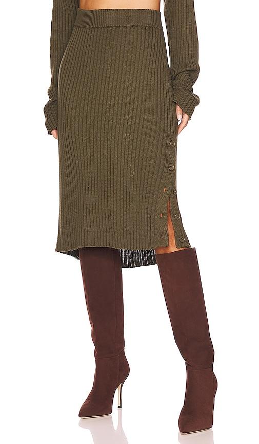 bobi rib midi skirt in olive.