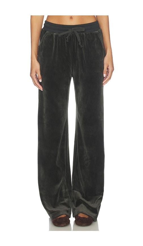 bobi rib mix wide leg pant in dark green.