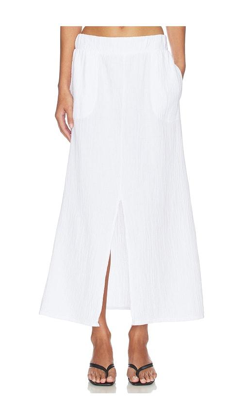 bobi split front maxi skirt in white.