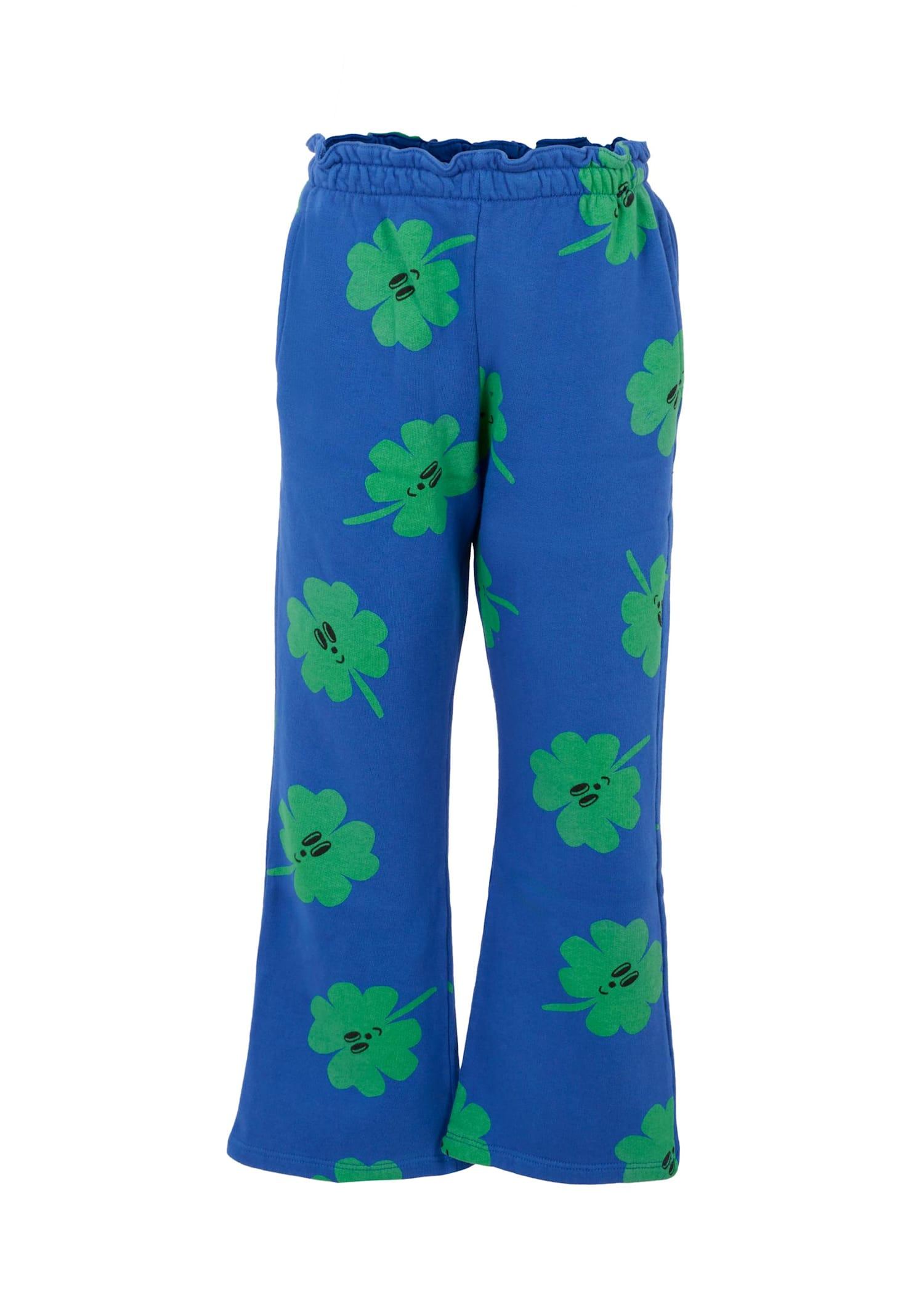 bobo choses blue sweatpants for girl with green clovers
