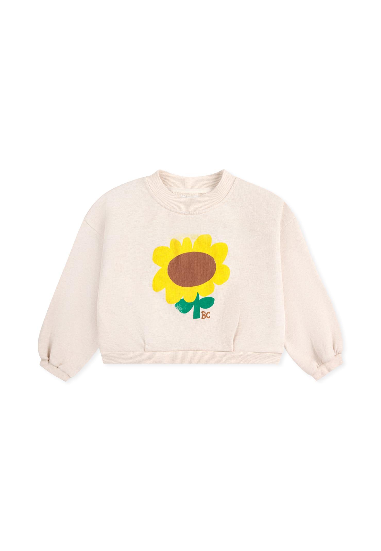 bobo choses ivory crop sweatshirt for girl with sunflower