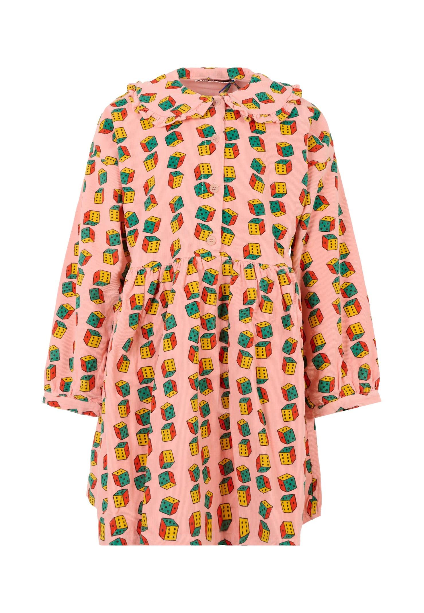 bobo choses pink corduroy dress for girl with dice