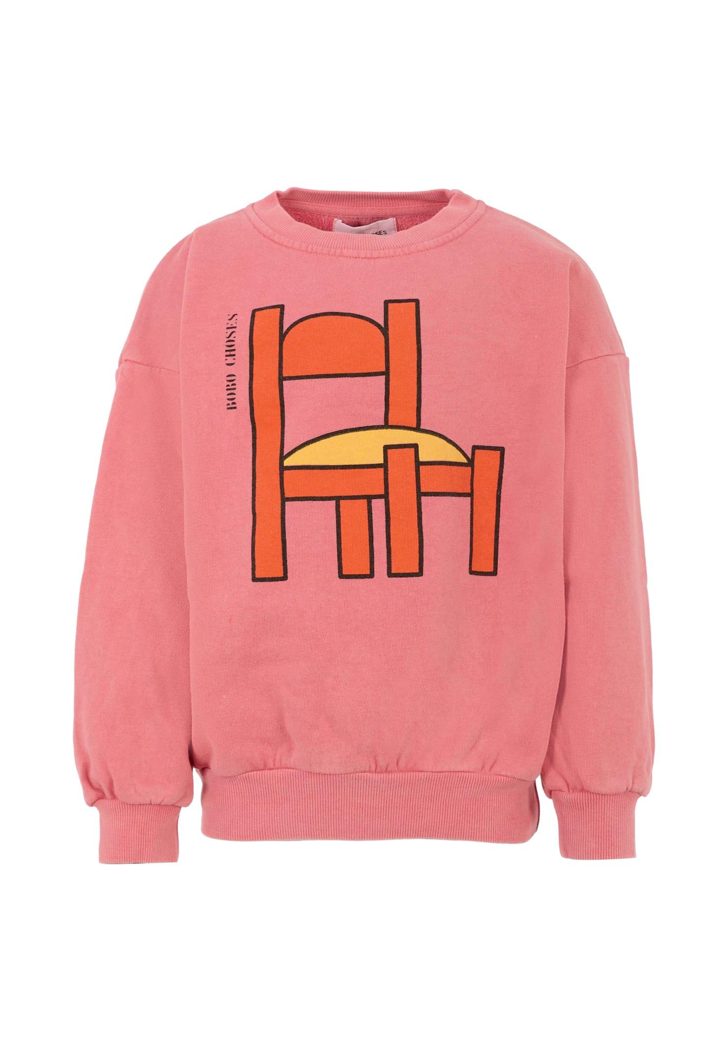 bobo choses pink sweatshirt for girl with chair