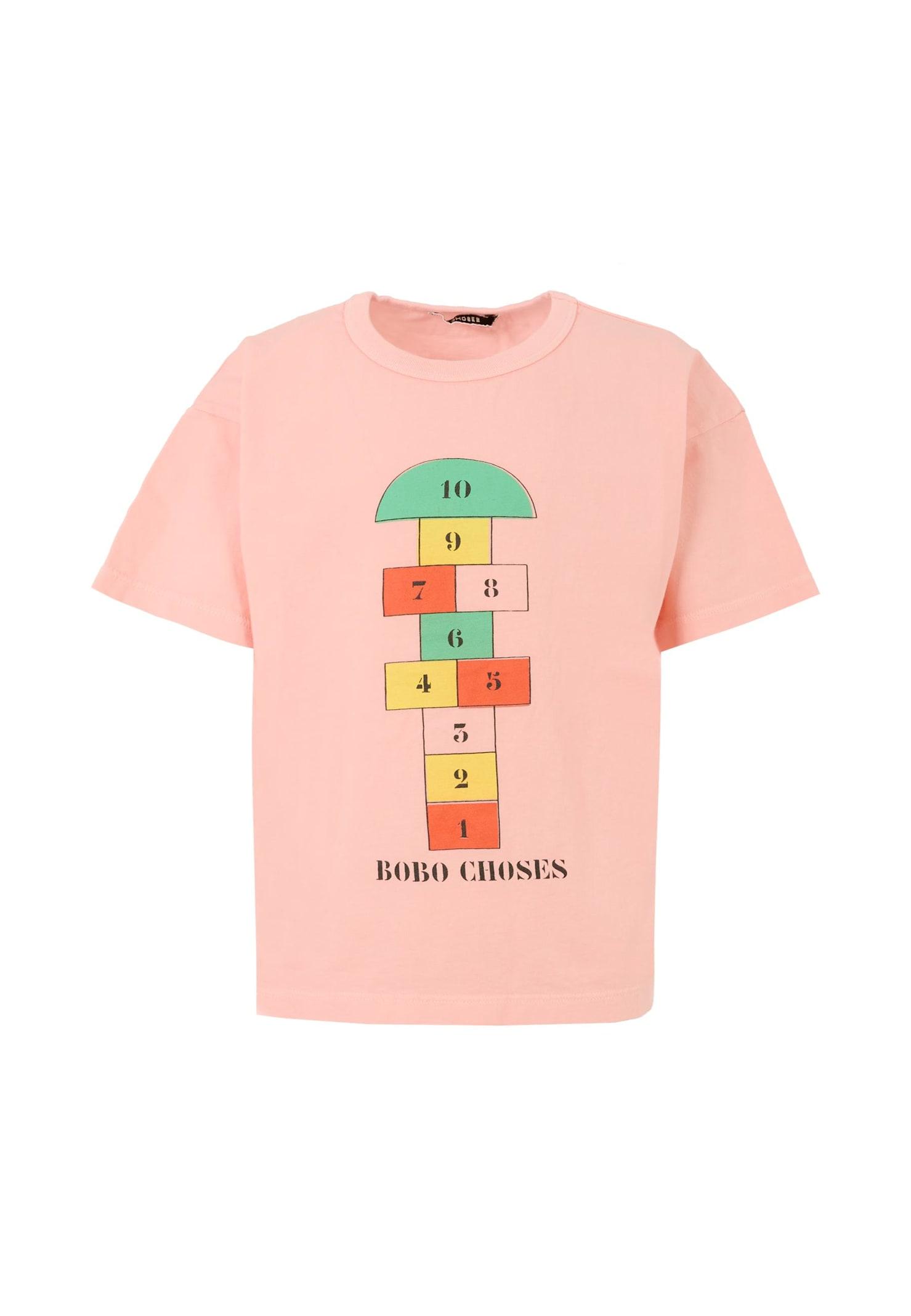 bobo choses pink t-shirt for girl with a hopscotch print