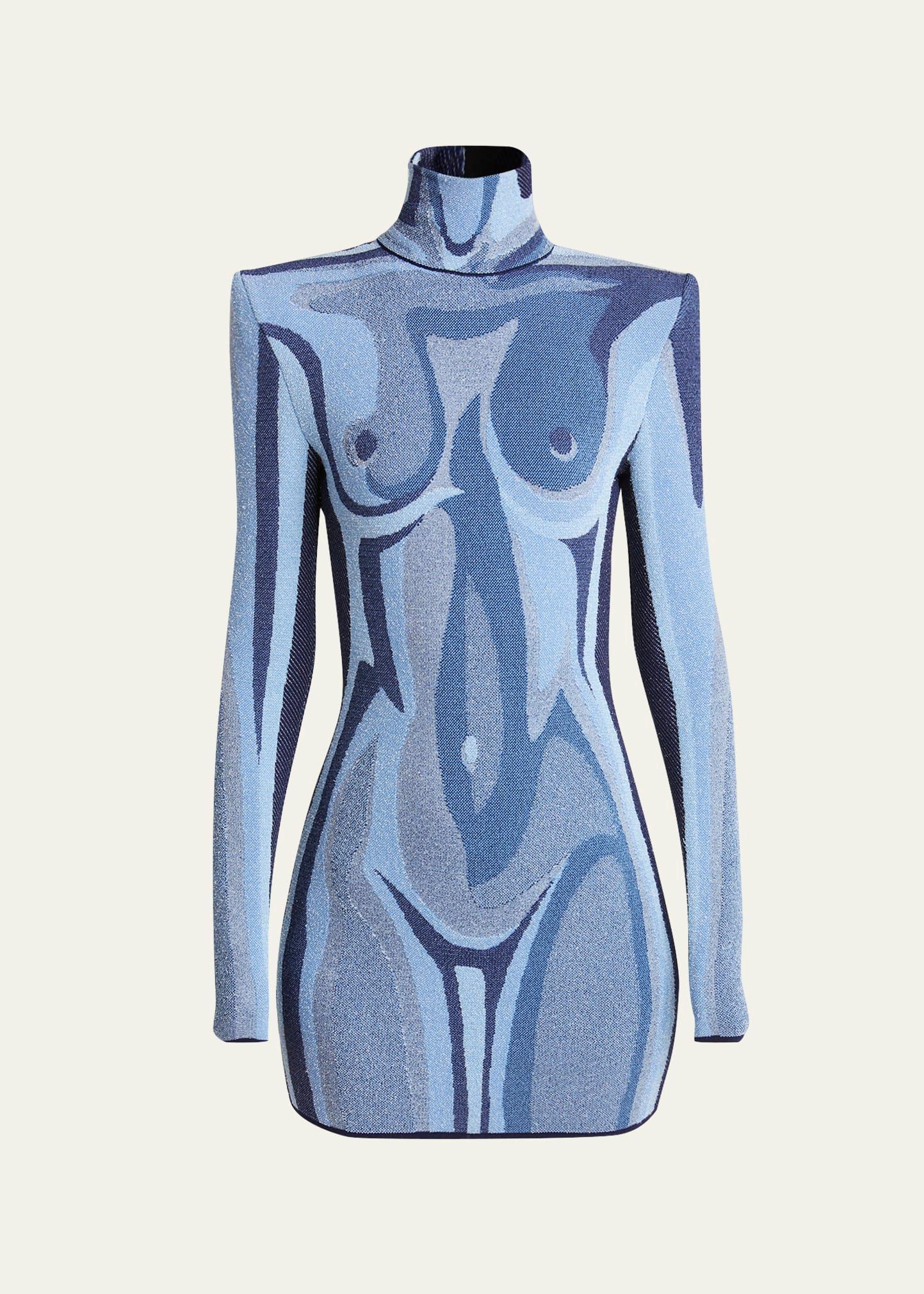 body print trompe loeil knit mini dress