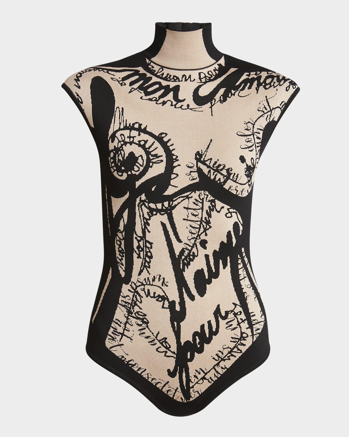 body script trompe l'oeil knit cap-sleeve bodysuit