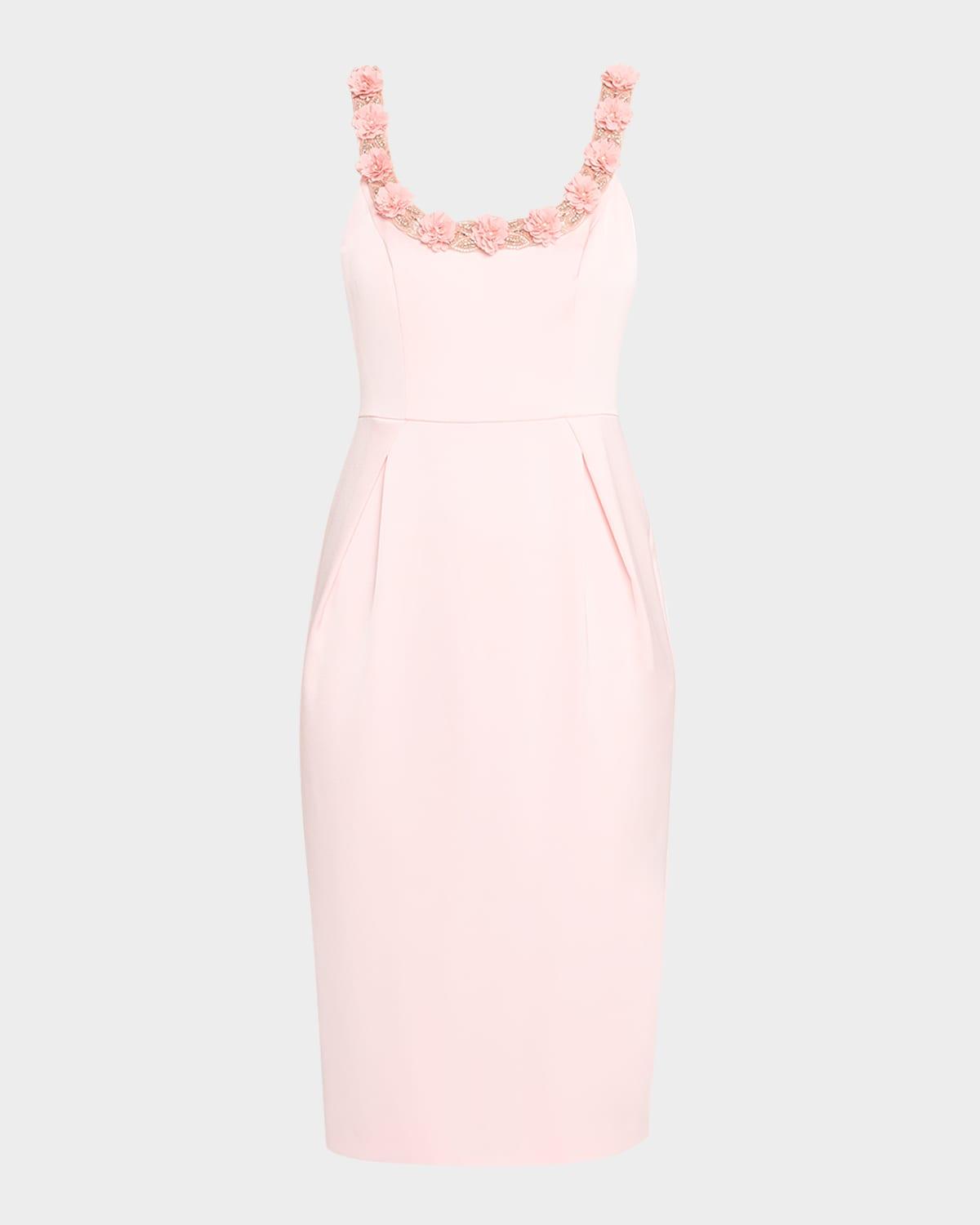bodycon beaded floral applique midi dress