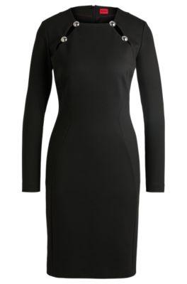 bodycon dress with cut-out details and silver trimmings- black women's business dresses