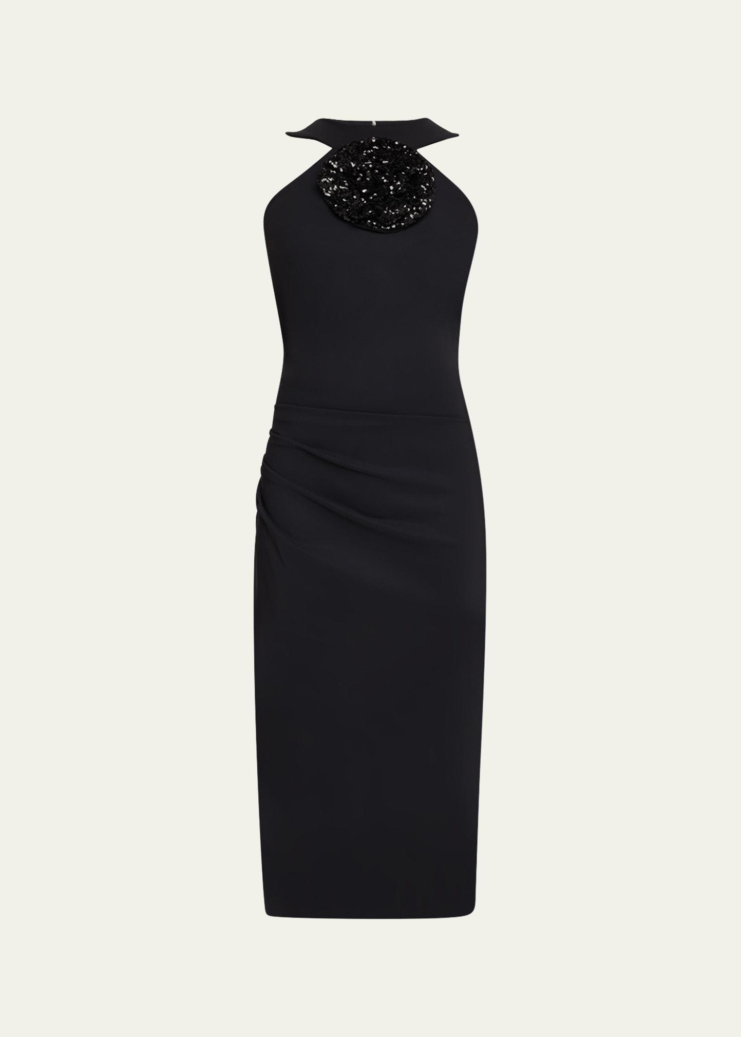 bodycon flower-embellished halter midi dress