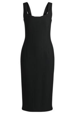 bodycon midi-length dress in stretch material- black women's business dresses