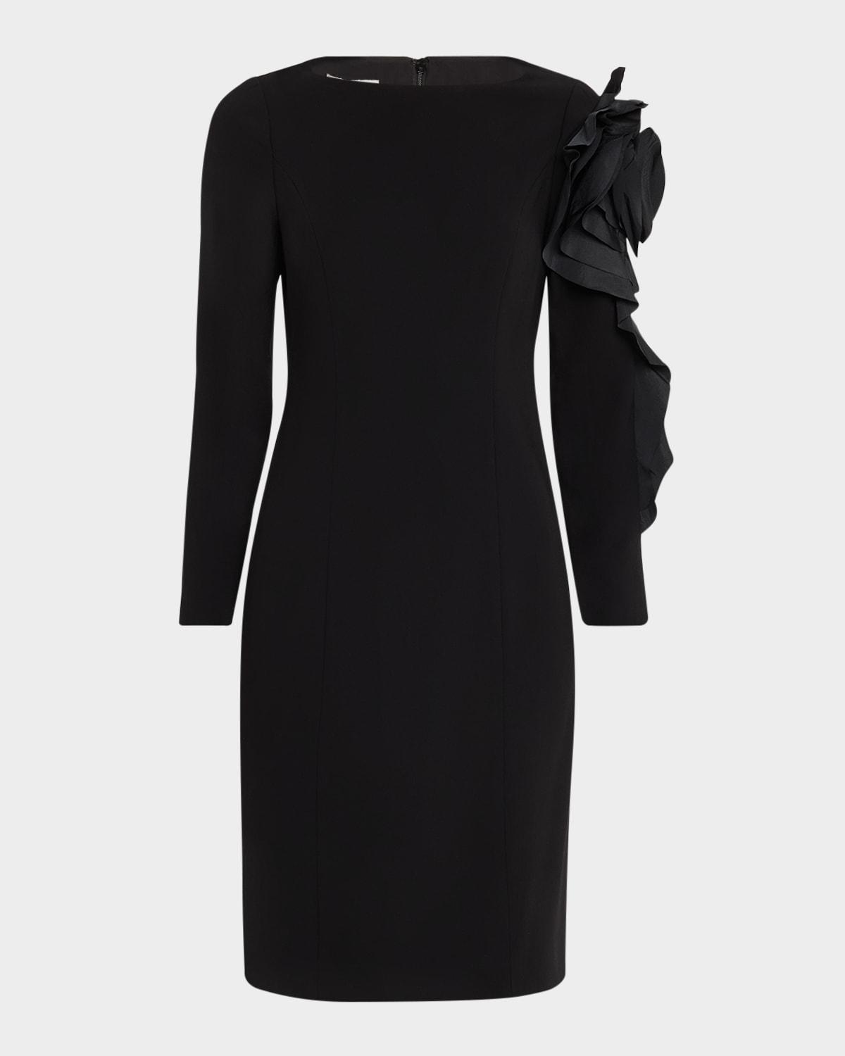 bodycon ruffle applique crepe dress