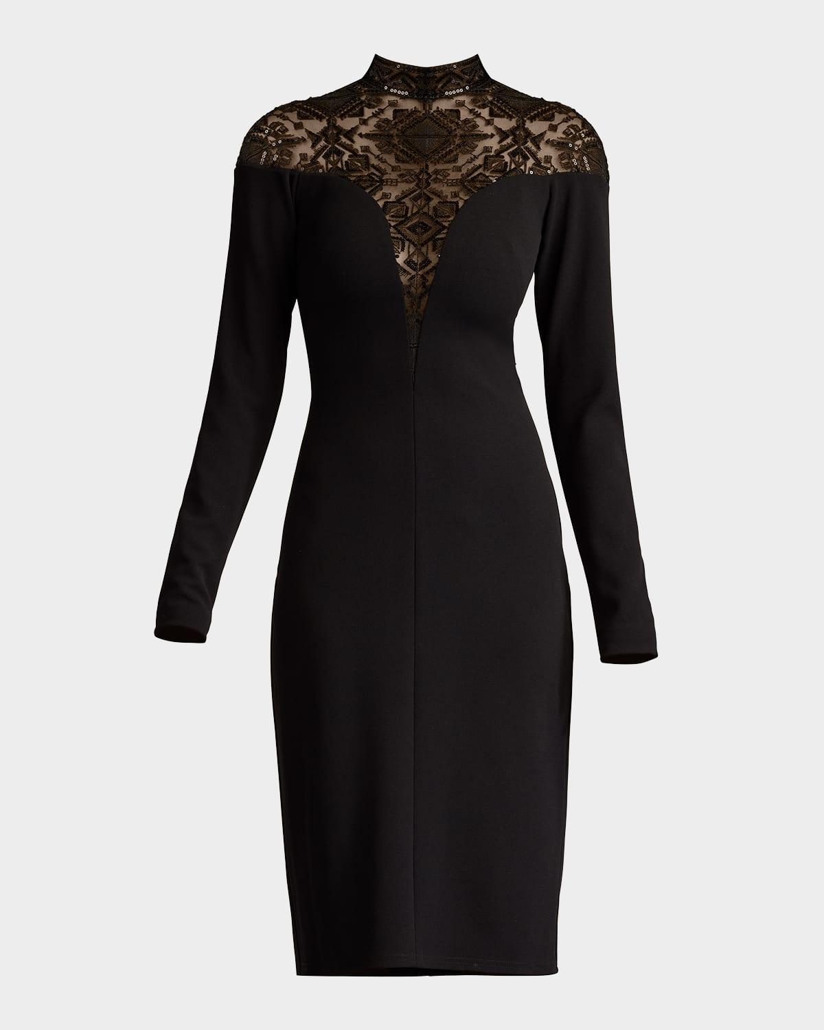 bodycon sequin lace & crepe dress