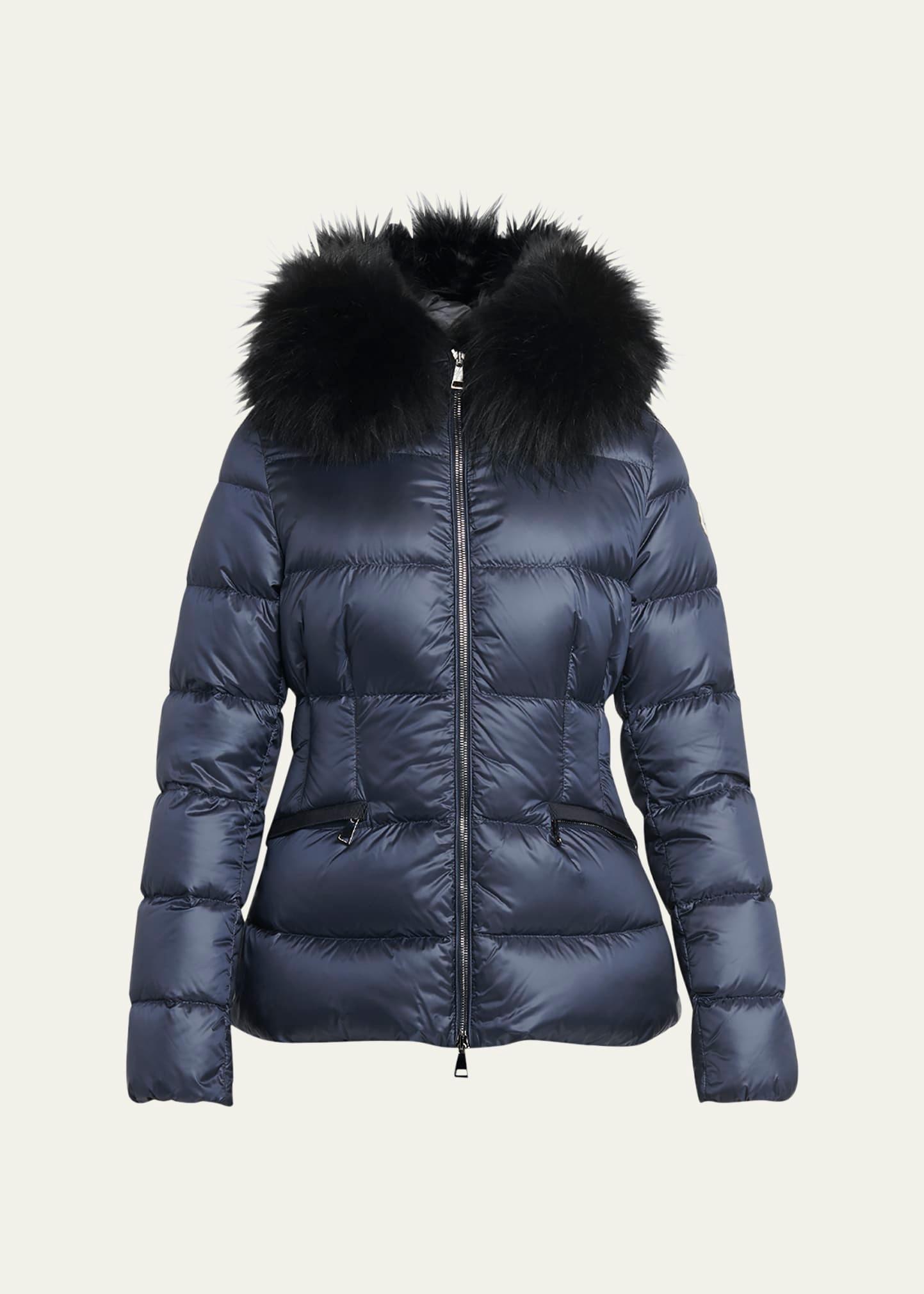 boed short puffer jacket with shearling hood trim