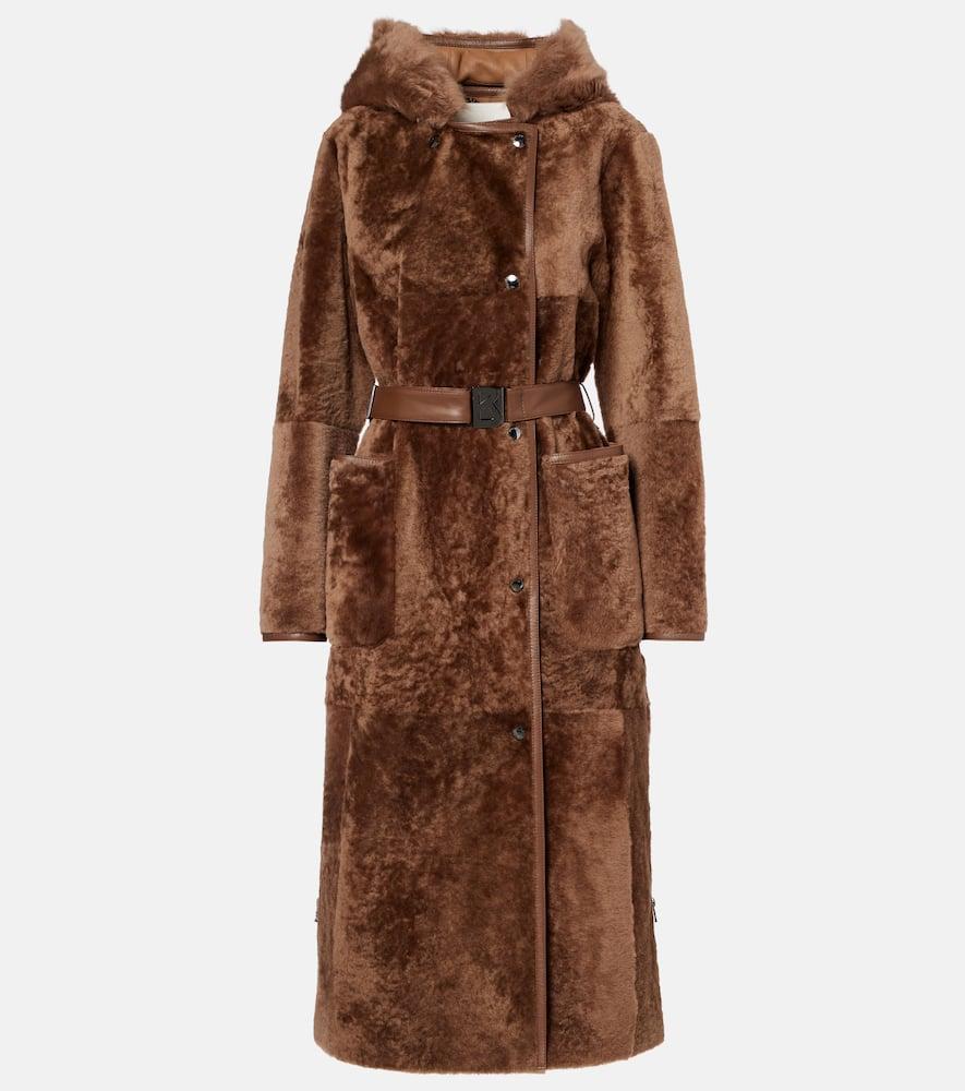 bogner belted hooded shearling coat