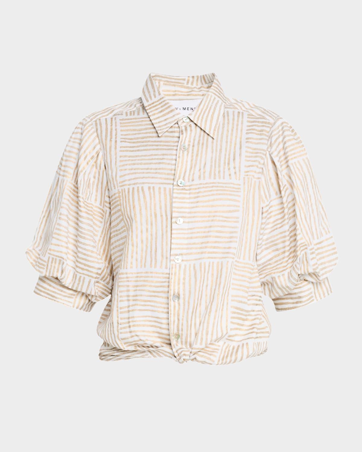 bomba striped blouson-sleeve cotton shirt