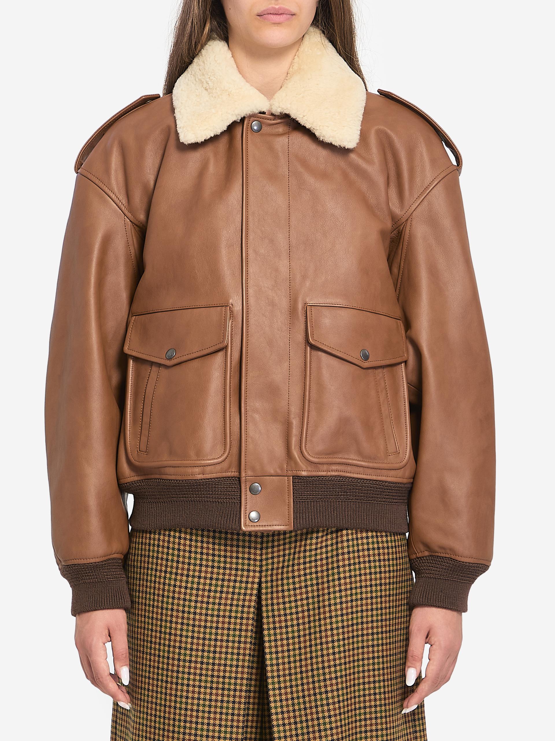 bomber jacket in hammered leather and shearling