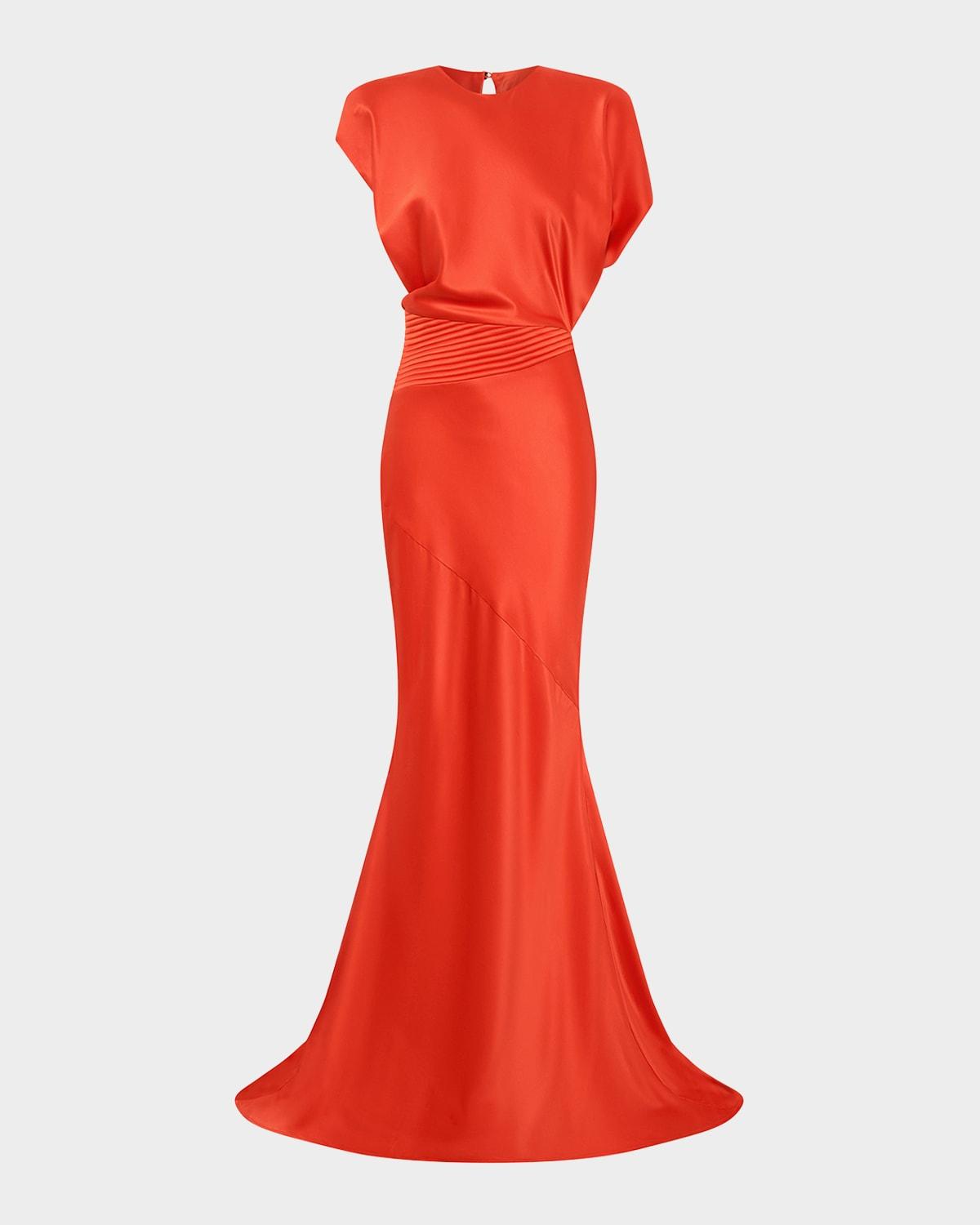 bond draped stretch satin mermaid gown