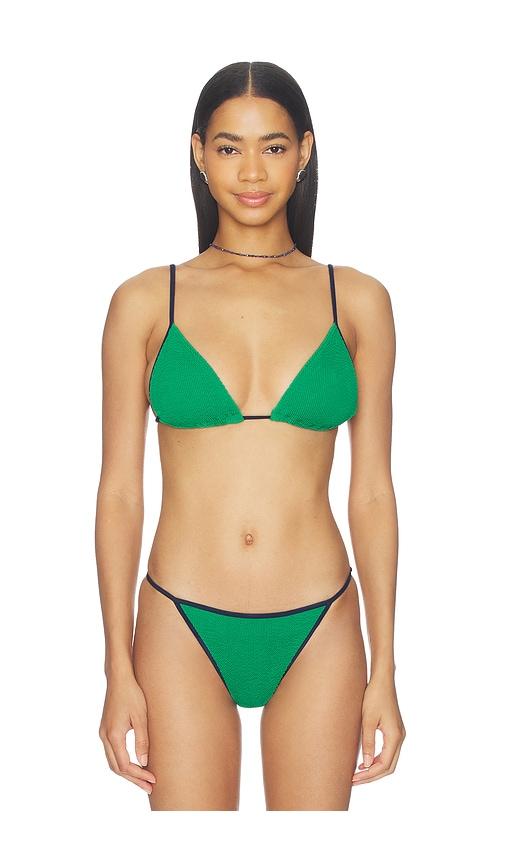bond eye idris triangle bikini top in green.
