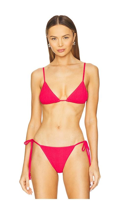 bond eye luana triangle bikini top in red.