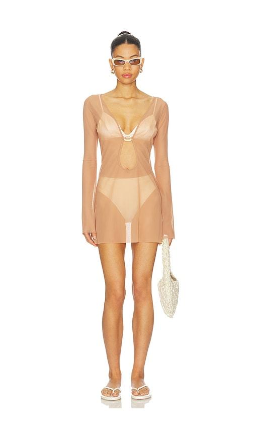 bond eye ring priya mini dress in tan.