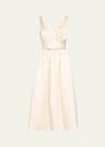 bonded satin flower midi dress