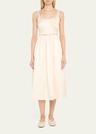 bonded satin flower midi dress