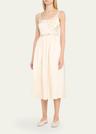 bonded satin flower midi dress
