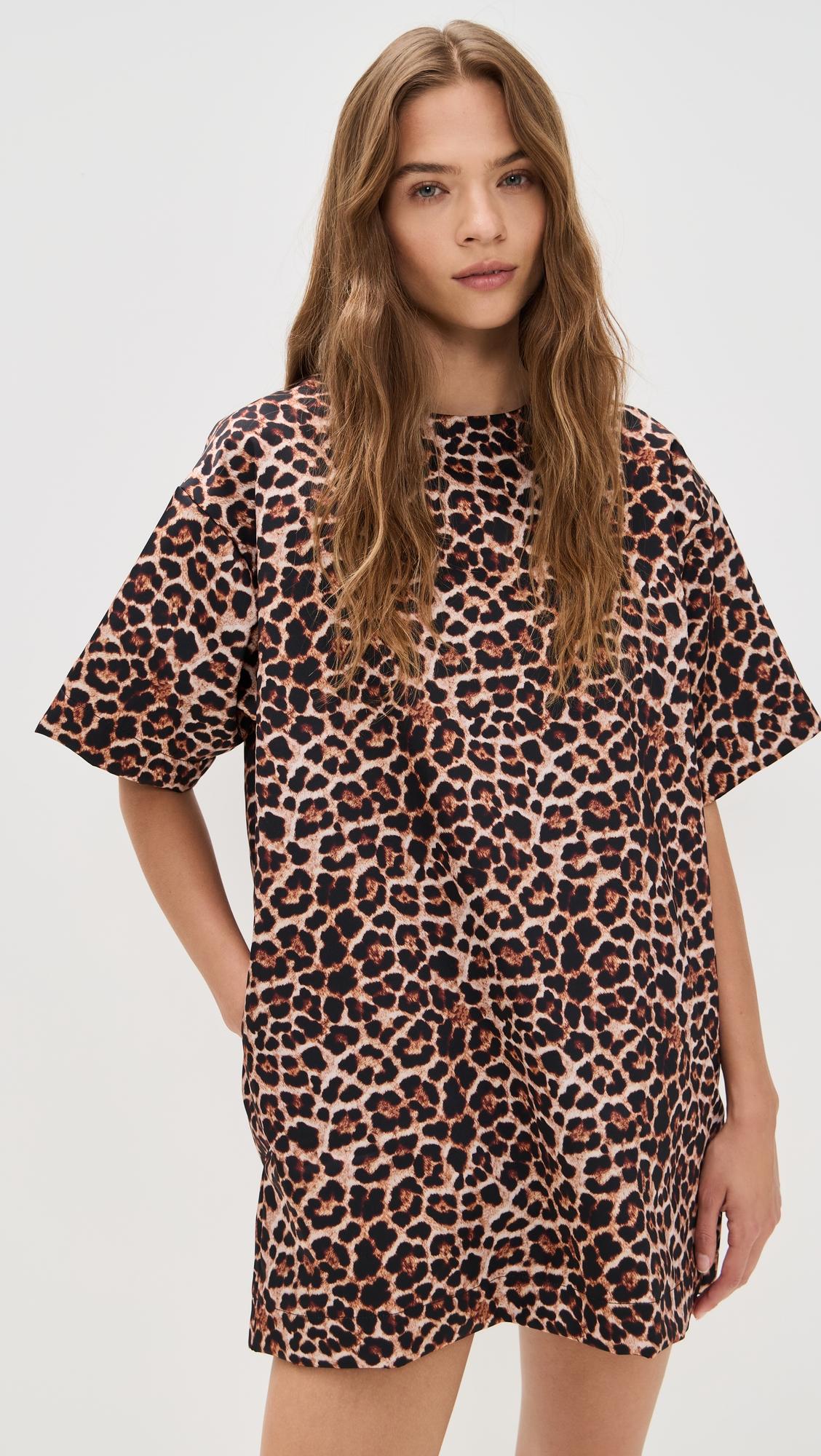bonded satin leopard print t-shirt dress