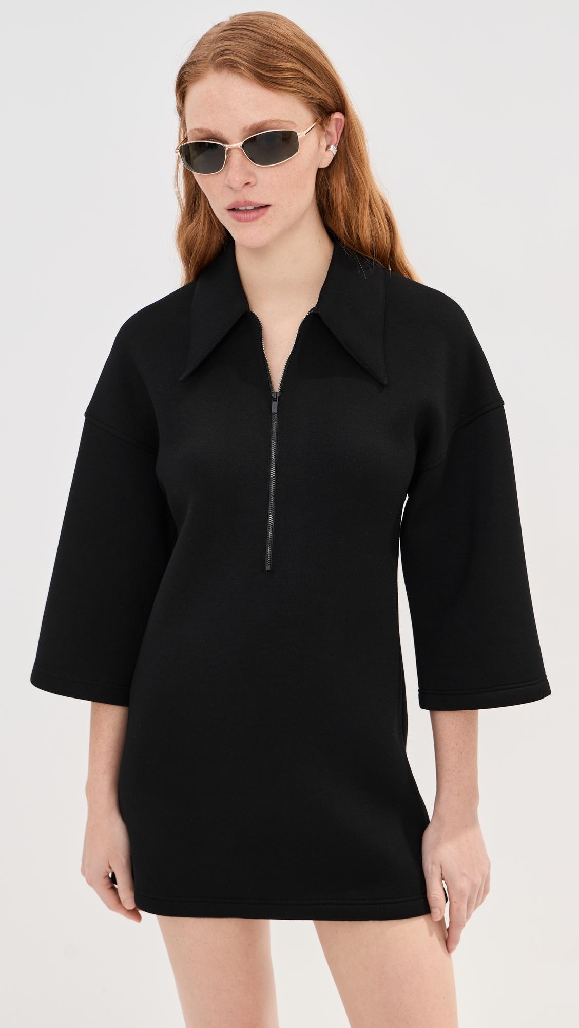 bonded viscose zip front short sleeve slim tunic