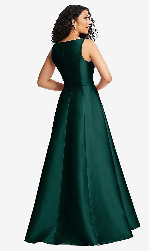 boned corset closed-back satin gown with full skirt and pockets