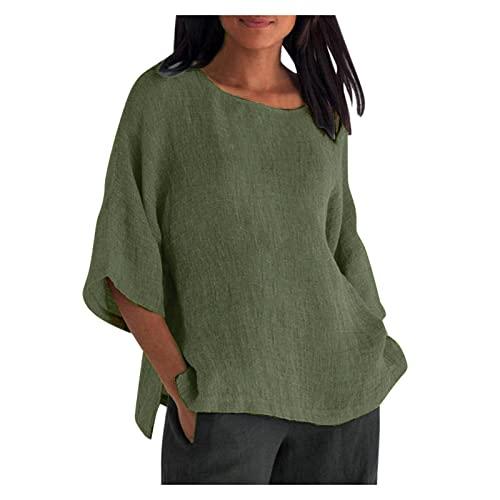 bonixoom womens summer tops trendy cotton linen shirts loose fit vintage going out blouses outfits army green