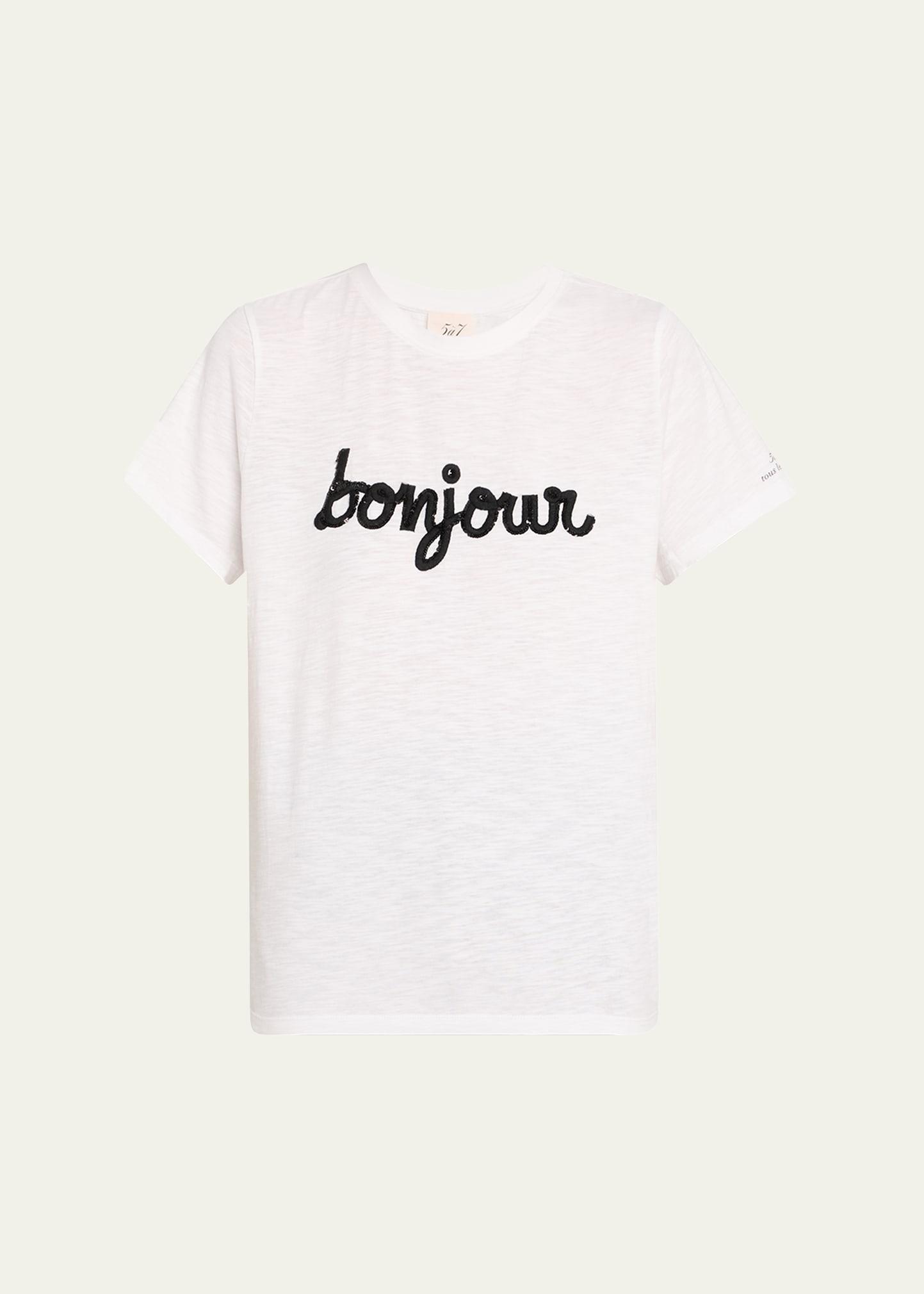 bonjour fringe embroidered shrunken t-shirt